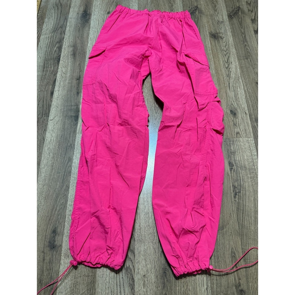 Love Tree Pants Women's Size Small Bright Pink Pull Tie Waist Cargo Pockets - Picture 2 of 13